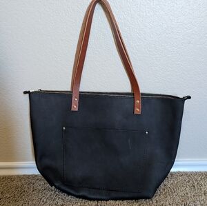 Portland Leather Goods Large Zip Tote, Shadow Black & Tan